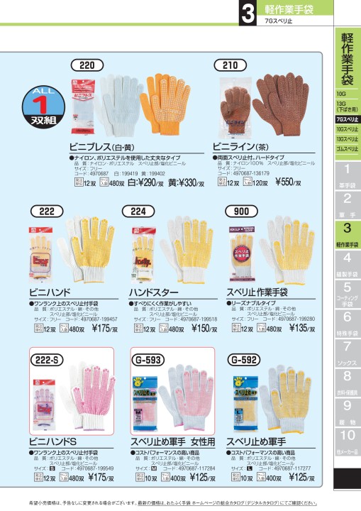 2023人気の ビニライン(茶・黄) 手袋 [12双 おたふく手袋/スベリ止付